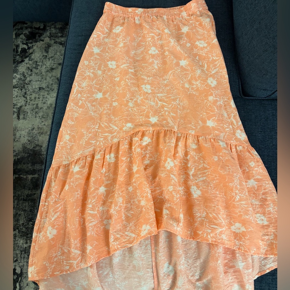 INC International Concepts High Low Floral Skirt in Peach and White
